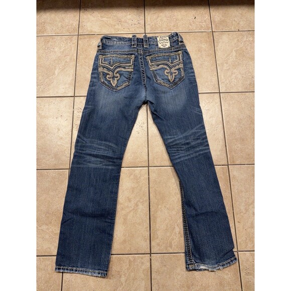 Rock Revival Jeans Mens 31x31 Moscow Straight Thick Stitch Blue Denim Embroider - Picture 2 of 12